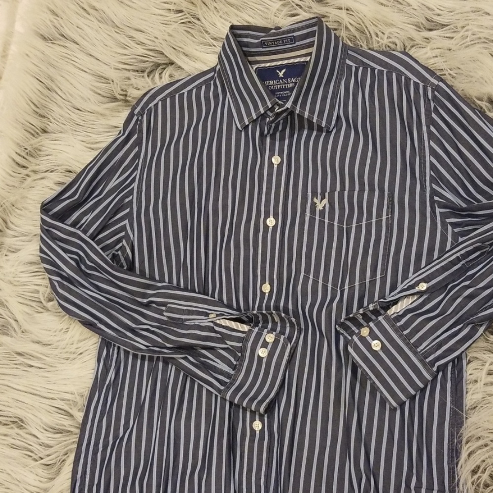American Eage Navy&Blue Vertical Stripe Button Up
